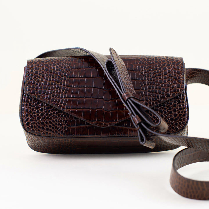 GIORNAL Crossbody || Dark Brown Embossed Crocodile