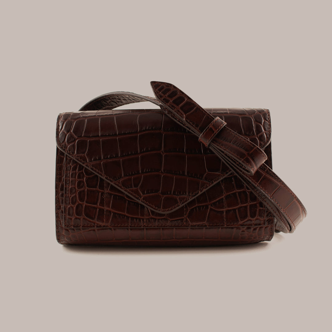 INTASCA || Dark Brown Embossed Crocodile