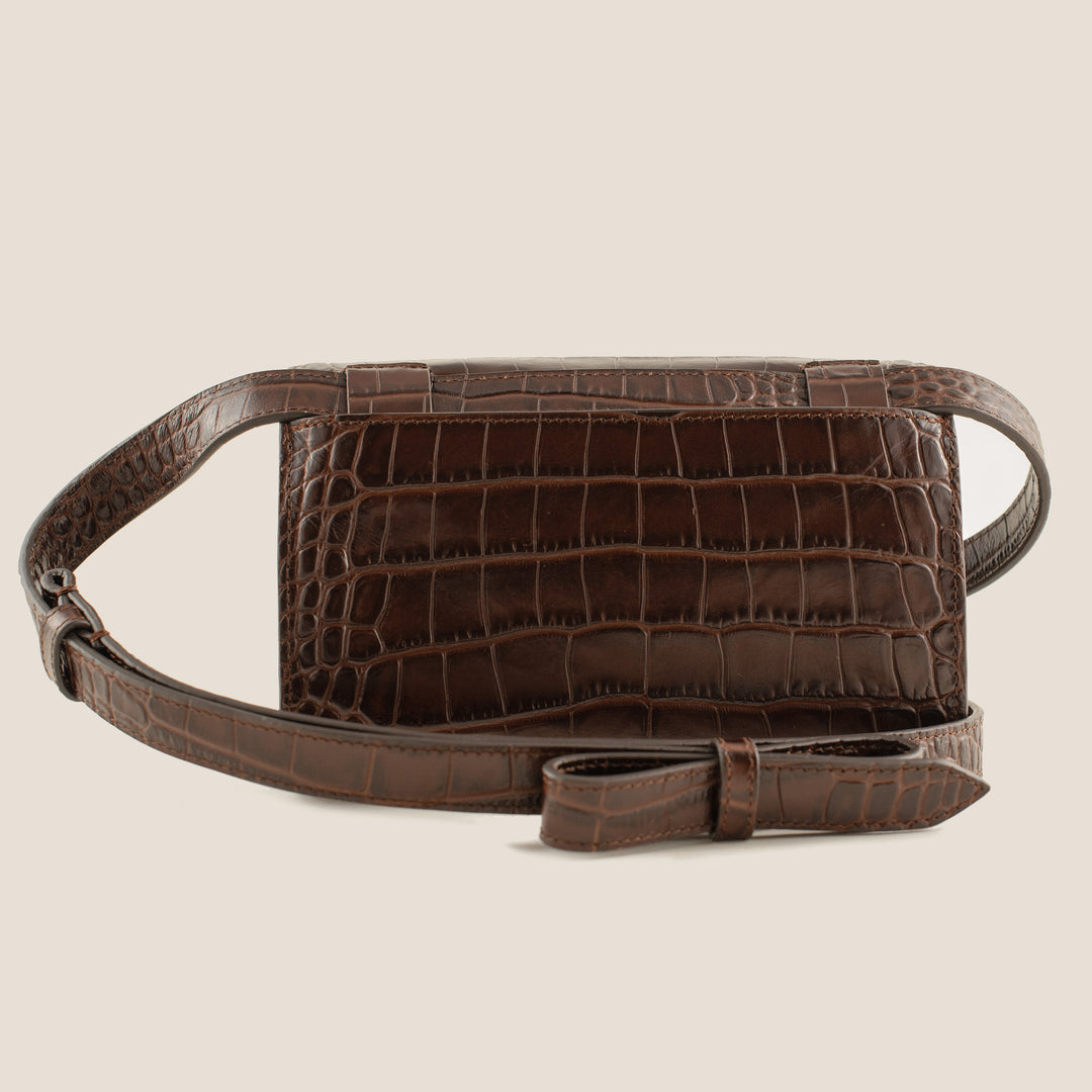 INTASCA || Dark Brown Embossed Crocodile