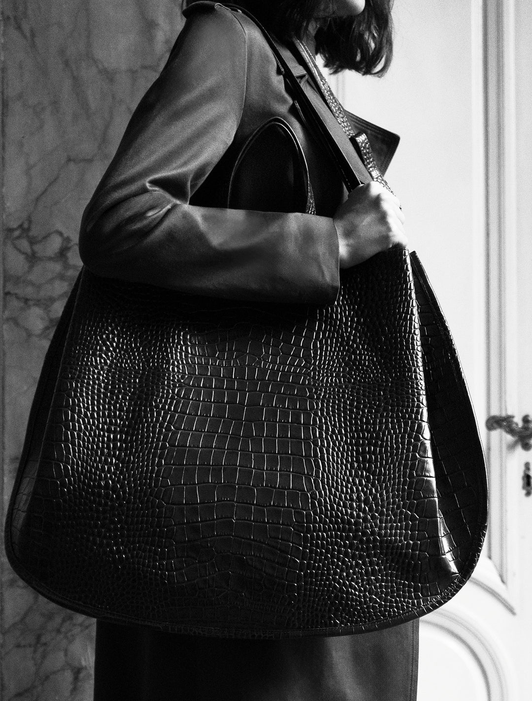 LUNA Tote Bag || Sustainable Leather with Embossed Crocodile print