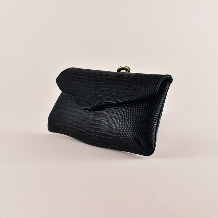 GIORGI || Black Embossed Lizard Wristlet
