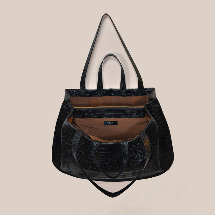 LUNA Tote Bag || Sustainable Leather with Embossed Crocodile print