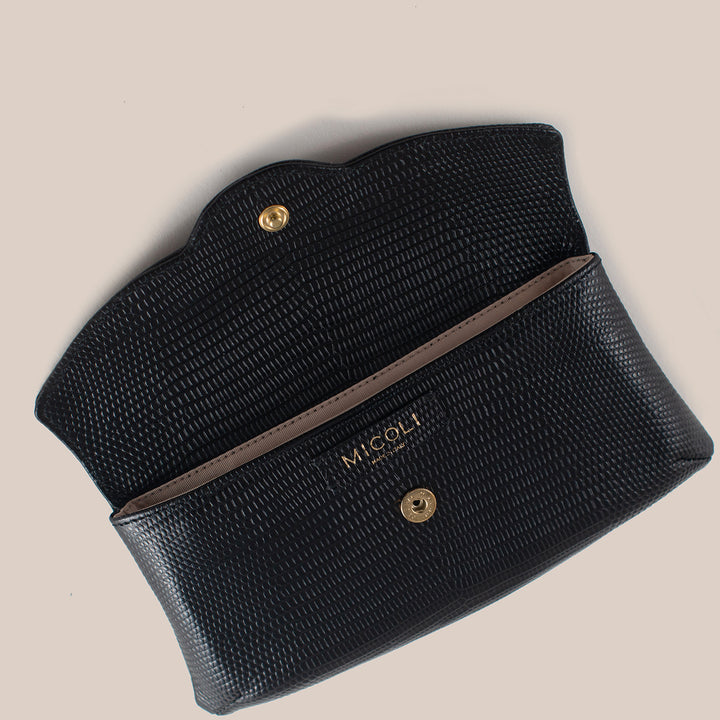 GIORGI || Black Embossed Lizard Wristlet