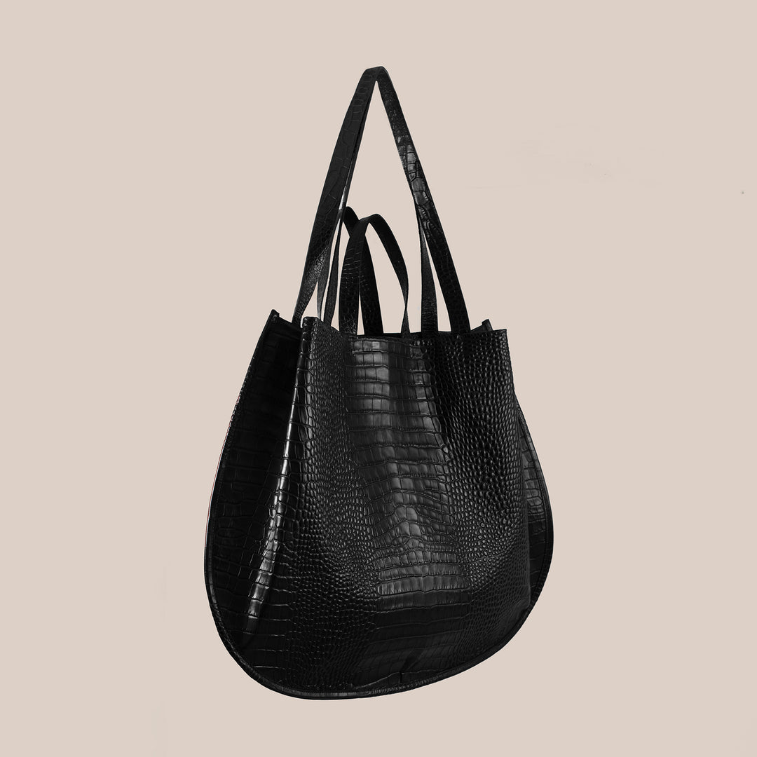 LUNA Tote Bag || Sustainable Leather with Embossed Crocodile print