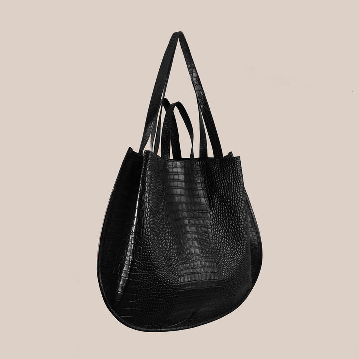 LUNA Tote Bag || Sustainable Leather with Embossed Crocodile print