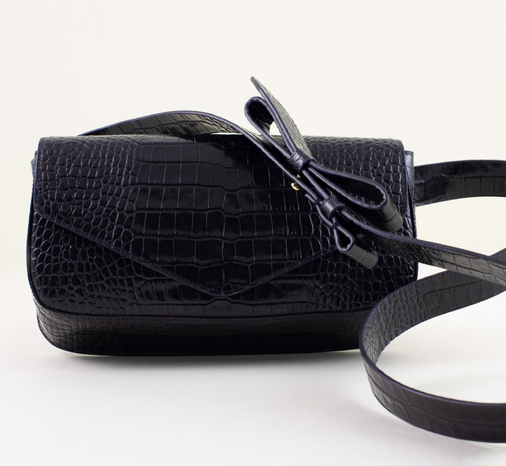 GIORNAL  Crossbody || Deep Navy Embossed Crocdolie