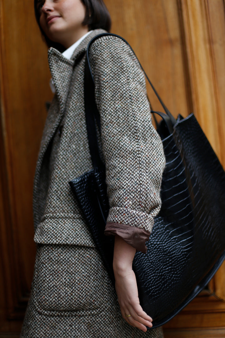 LUNA Tote Bag || Sustainable Leather with Embossed Crocodile print