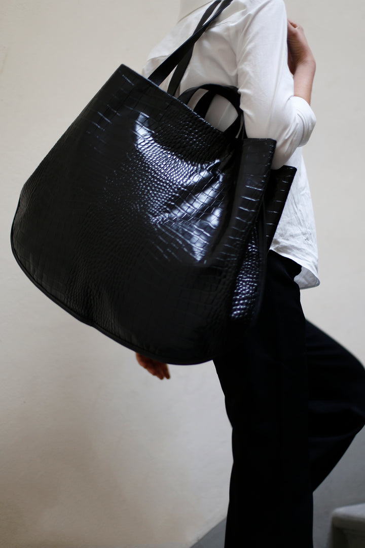 LUNA Tote Bag || Sustainable Leather with Embossed Crocodile print