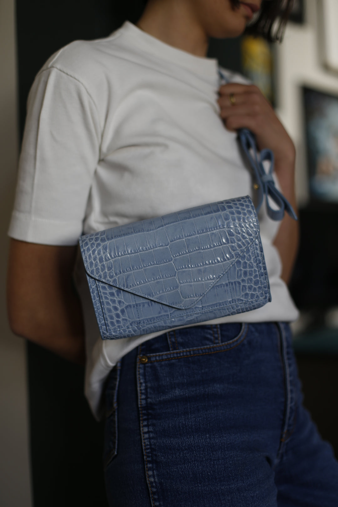 INTASCA Bag || Embossed Croc in Denim