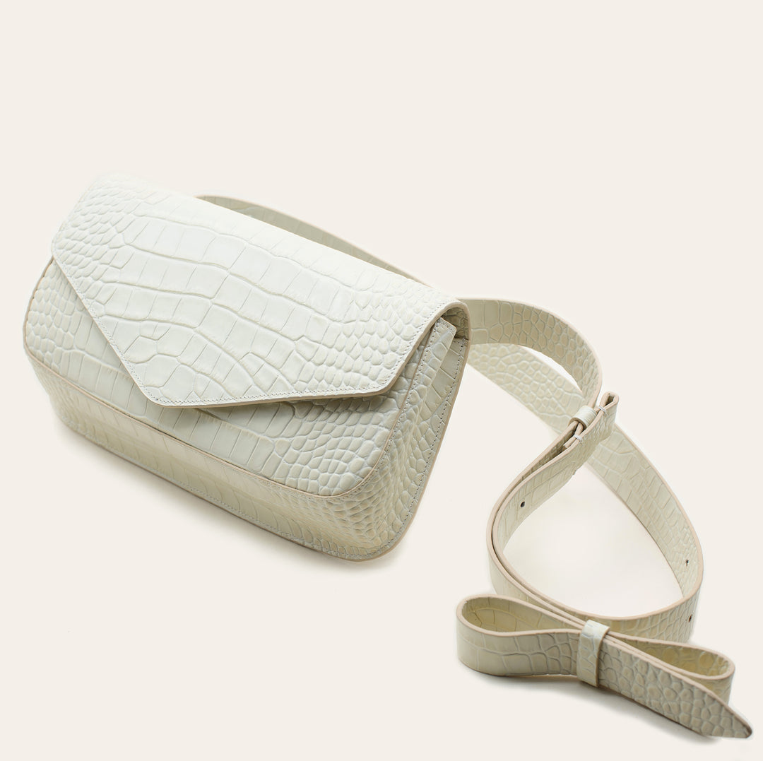 GIORNAL Crossbody || Ivory Embossed Crocodile