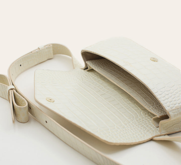 GIORNAL Crossbody || Ivory Embossed Crocodile